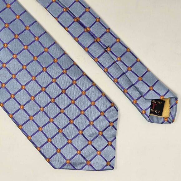 ROBERT TALBOTT BEST OF CLASS SILK TIE BLUE ORANGE PURPLE SQUARE SATIN 3.7" X 57" - Picture 1 of 3